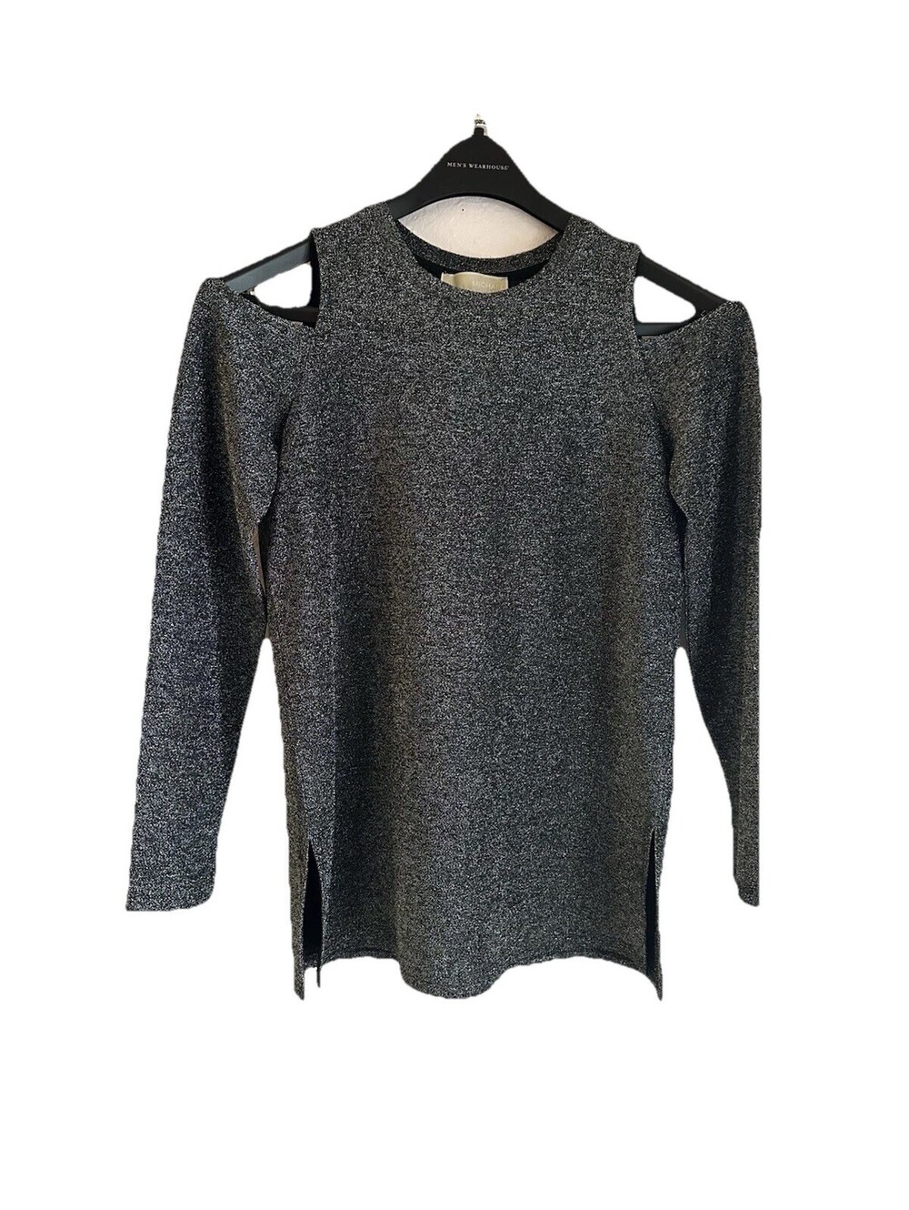 Michael Kors Top Black Silver Shimmer Metallic Long Sleeve Cold Shoulder Size M